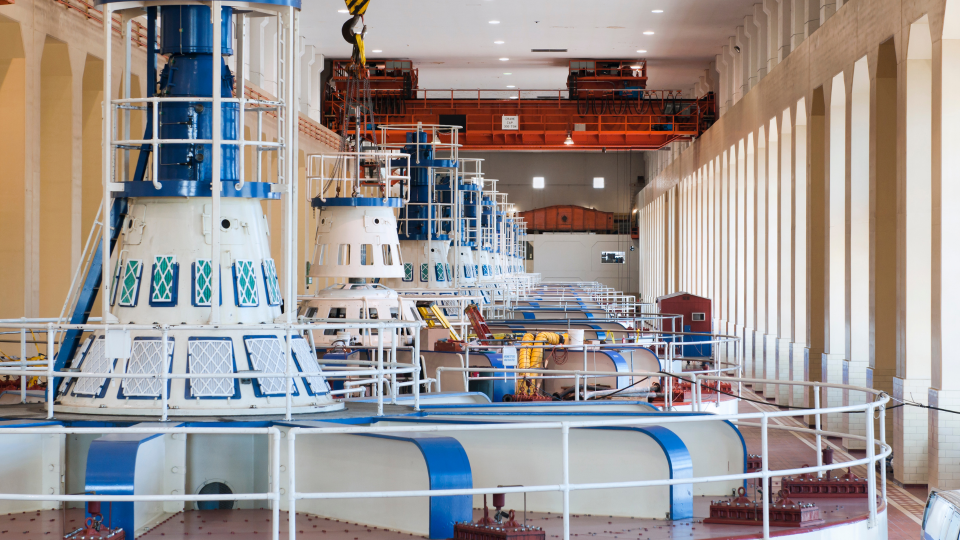 An image of turbines inside a hydro-power station