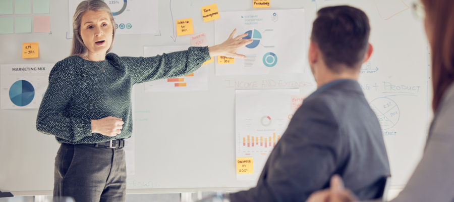 A woman giving a marketing presentation