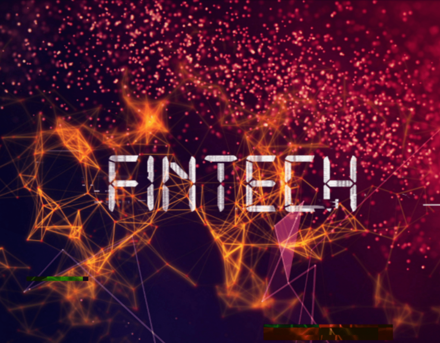 Fintech written digitally on a network background