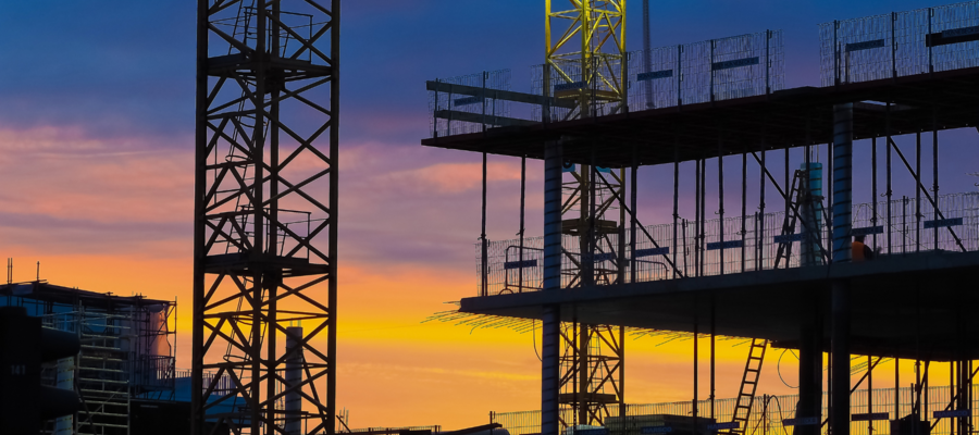 A construction site at dusk